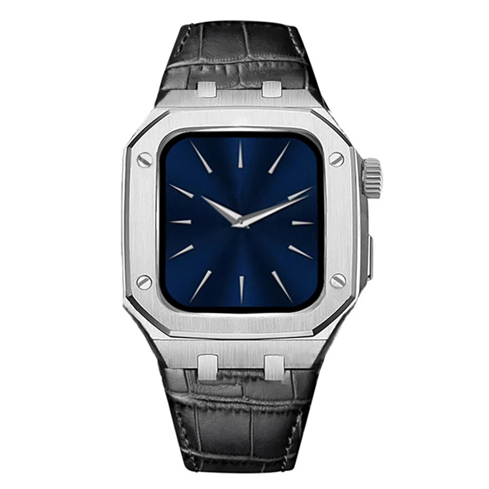 Caja metálica con correa de acero inoxidable para Apple Watch 9 8 7 6 5 4 SE 45/44mm Mod Kit Foto 4 de 4