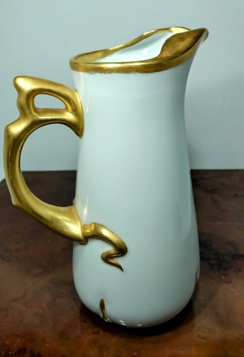 Antique Limoges White & Gold Pitcher 9.75" Hand Painted, Hand Signed, monogram H - Picture 11 of 17
