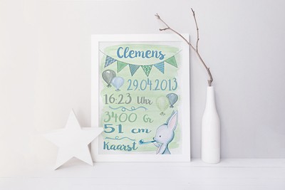 Namensbild Geburtsbild DINOSAURIER Geschenk, Geburt, Taufe Geburtsanzeige