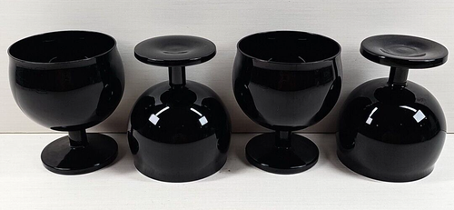 4 Block Capers Black Water Goblets Set Elegant Table Drink Stemware Portugal Lot - Picture 10 of 23