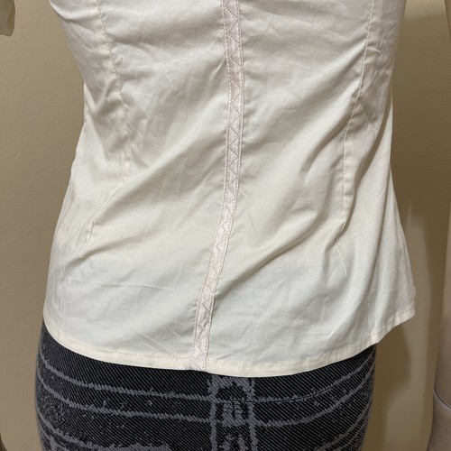 Women’s Ivory Cotton Casual Stretch Slim Hooks Lace Collared Size S Blouse Top - Picture 19 of 20