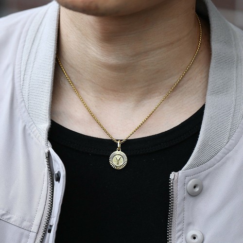 Round Gold Plated Initial Letter Necklace Pendant Stainless Steel 18/20/22" Link - 第 4/38 張圖片
