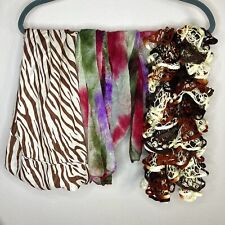 Set Of 3 Scarves Brown Chiffon Zebra Boho Tie Dye Lightweight Scarf Ruffle