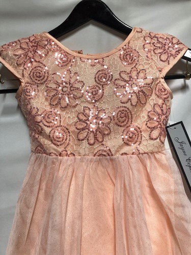Jayne Copeland Girls Dress Sz 7, Sequin Top Peach FREE SHIPPING - Picture 2 of 4