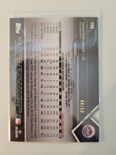 Francisco Lindor Gold 44/50 2021 Topps Chrome Black Baseball - Picture 2 of 2