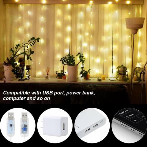 300/600 LED Curtain Fairy String Lights Indoor Controller Window Wedding Decor - Picture 3 of 16