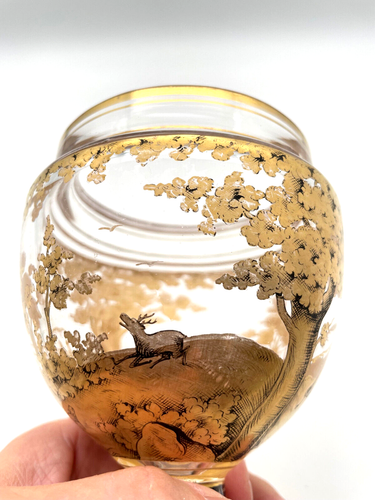 Wunderschöner Deckelpokal - geschliffen und gold bemalt - Glaspokal Glas Pokal - Picture 5 of 15