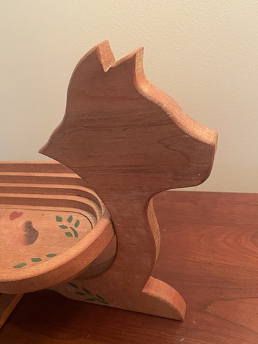 Piedistallo fisarmonica pieghevole espandibile in legno GATTO cestino pieghevole ciotola - Foto 7 di 10