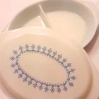 Pyrex Blue Snowflake Divided Casserole Dish with Lid 1 Quart Promotional Vintage