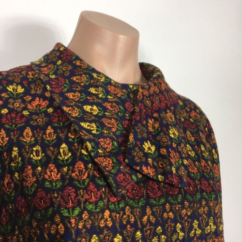 Vtg 60s Handmade Floral Ruffle High Collar Blouse Pink Green Zip Back Shirt Top - Picture 3 of 11