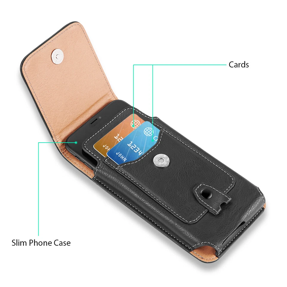 Paquete de 2 fundas de cuero genuino para cinturón para iPhone Samsung Foto 3 de 4