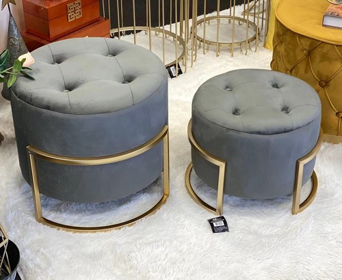 Premium OTM-L2-VELVET BU SETS OF 2 Ottomans with gold bases-Charcoal Grey - Picture 3 of 19