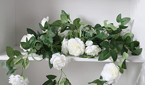 8.2Ft Artificial Peony Flower Garland Hanging Greenery Vine Silk Floral White - Picture 5 of 7