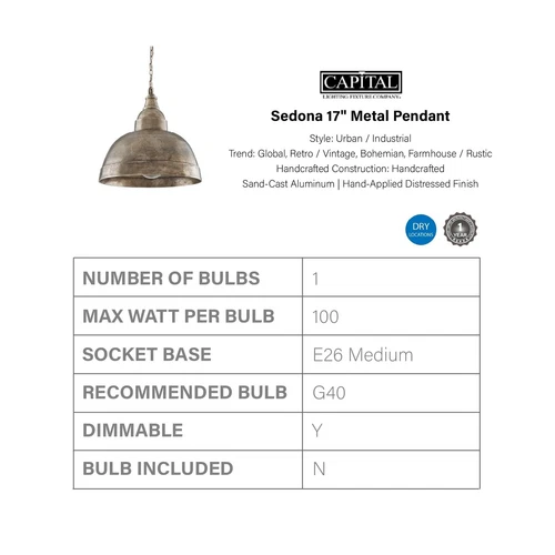 Capital Lighting 330313XN Sedona Handcrafted Sand-Cast Aluminum Industrial Me... - Picture 4 of 7