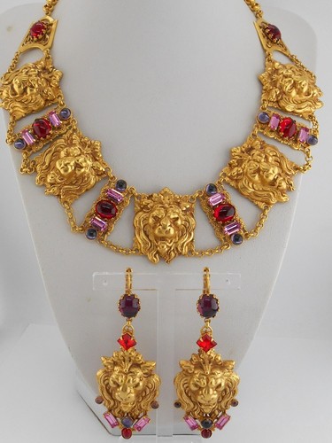 ASKEW LONDON LION AND JEWEL COLLAR AND MATCHING EARRINGS