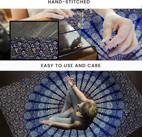 King Blue Mandala Tapestry Indian Hippie Bohemian Psychedelic Peacock Wall Decor - Picture 8 of 9