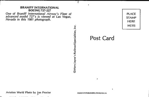 Postcard Braniff International Boeing 727-227 (Photo Taken in Las Vegas 1981) - Picture 2 of 2