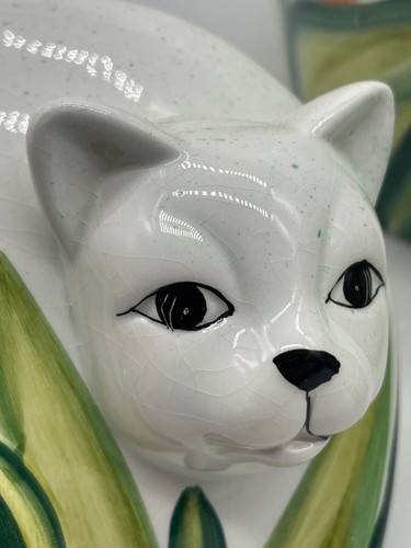 Ceramic Kitty Cat Family Figures Decorations Figurines Tulips Flowers Set 3 - Picture 9 of 17