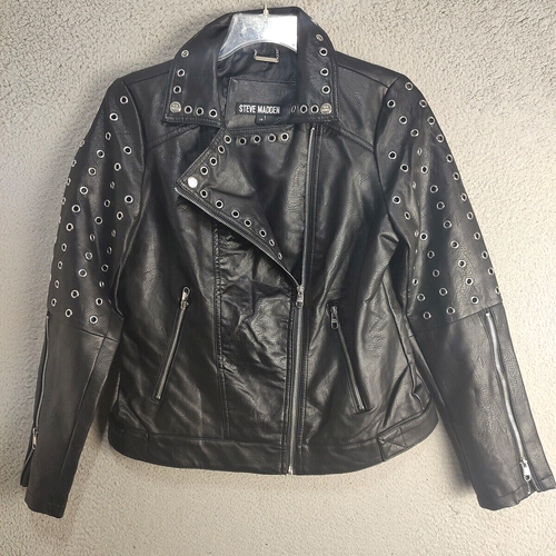 Neu Steve Madden Jacke Damen Large 12 14 schwarz Motorrad Kunstleder Damen