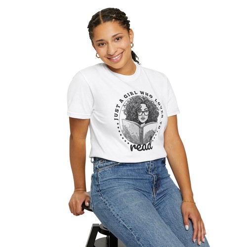 Just A Girl Who Loves to Read - Unisex Garment-Dyed T-shirt (B&W-1) - Picture 3 of 16