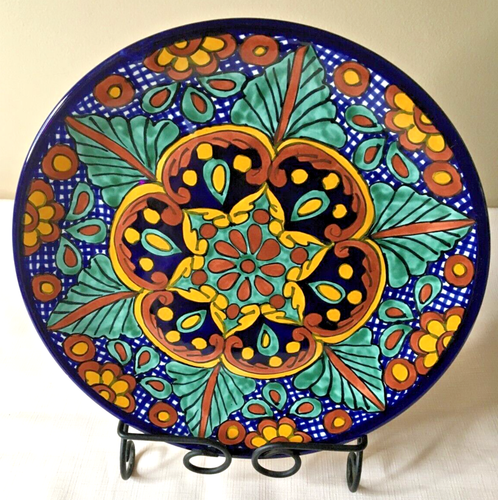 Talavera Mexican Pottery Plate 11.75” Artisan Hand Painted Signed JMB Lead Free - Bild 2 von 4