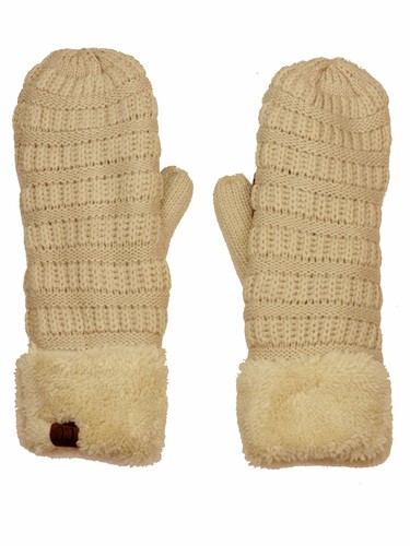 C.C Unisex Winter Warm Knit Soft Inner Fuzzy Lined Anti-Slip Cuff Mittens Gloves - Picture 14 of 111