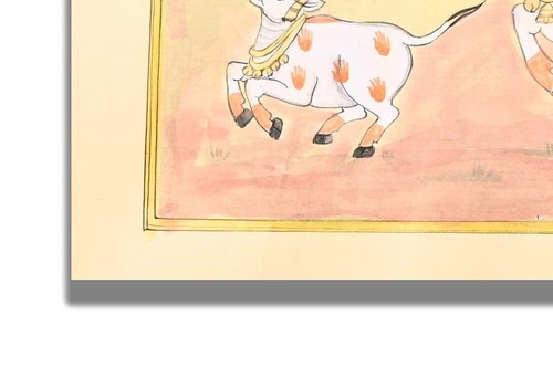 Pintura en miniatura hecha a mano de animal de vaca y becerro 6 x 11,6 pulgadas "PN13295" - Imagen 4 de 5
