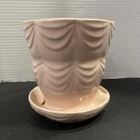 Vtg Brush McCoy 5" Drape Swag Scalloped Flower Pot Planter Attached Saucer 328-5