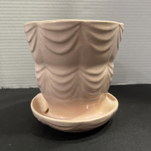 Vtg Brush McCoy 5" Drape Swag Scalloped Flower Pot Planter Attached Saucer 328-5 - Picture 1 of 6
