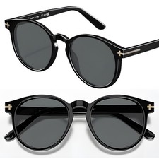 Black Frame Gray Lens Round Polarized Sunglasses Vintage Style Cross Detail