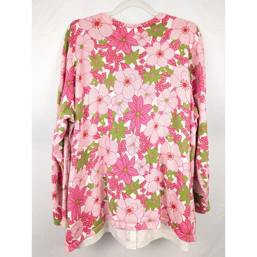 Vtg Quaker Factory Floral Beaded Cardigan Sweater 1X Pink Coquette Fairy Preppy - Picture 7 of 10