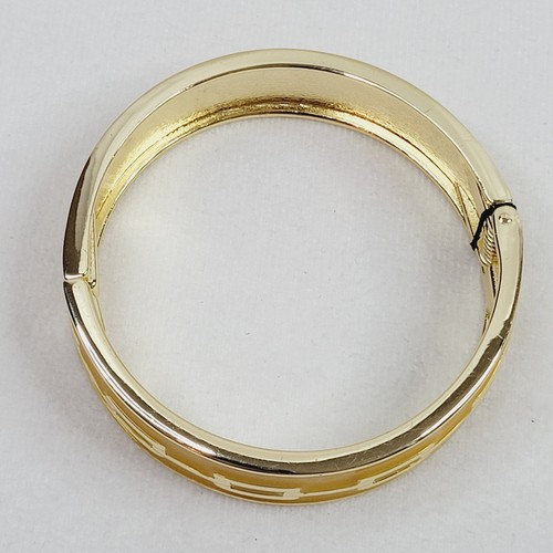 Brazalete Brazalete Esmalte Amarillo Abrazadera Hebilla Bisagras Diseño de Eslabones Tono Dorado - Imagen 2 de 6