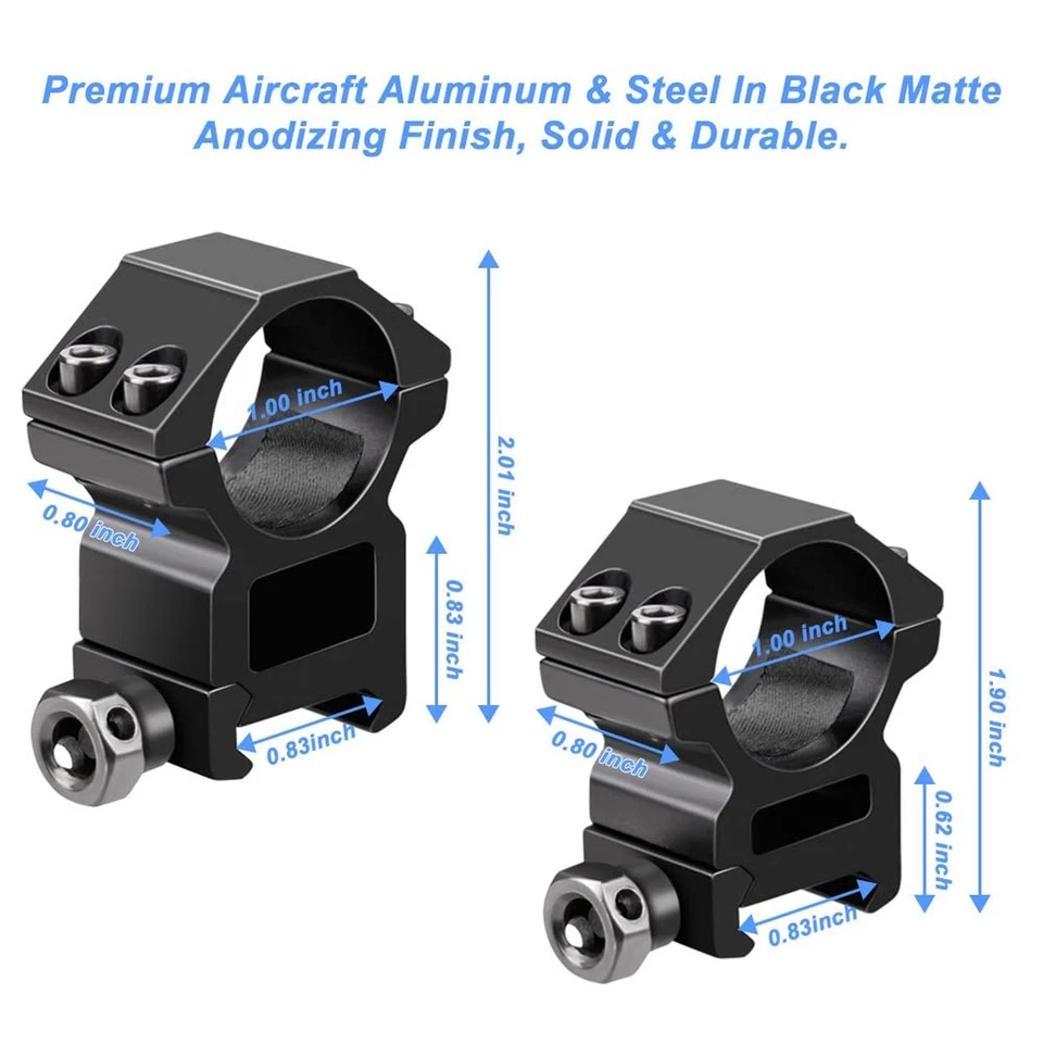 Juego de anillos de mira telescópica de 1 pulgada de 4, 2 piezas soportes de mira telescópica de alto perfil y 2 piezas... Foto 4 de 4