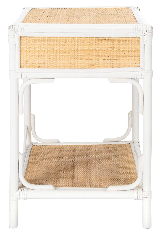 Mesita de noche Home Collection Roya blanco y natural de ratán 1 cajón 1 estante Foto 4 de 4