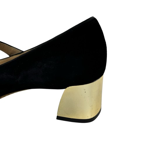 Tory Burch Marisa 40mm Mary Jane Pump in Black Suede Strap Gold Accent 8.5 / 39 - Picture 7 of 24