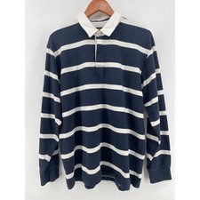 Orvis Rugby Shirt Mens Large Navy White Striped Long Sleeve 100% Cotton Preppy