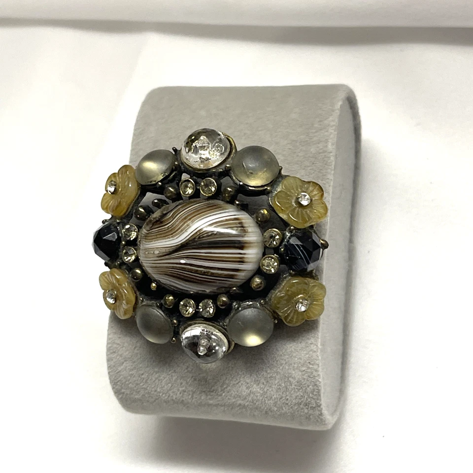 Broche colgante vintage de diamantes de imitación cabujón vidrio defectuoso ámbar marrón Gerard Yosca Foto 4 de 4