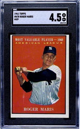 ROGER MARIS ~ 1961 Topps MVP #478🔥SGC 4.5- Just Graded ! Yankees - Picture 1 of 2
