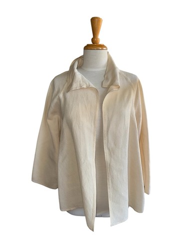 ZORAN 100% Seide minimalistische strukturierte Jacke vorne offen Lagenlook OS, elfenbein - Bild 1 von 8