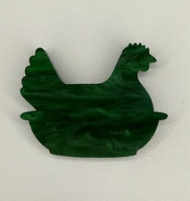 Plastic Acrylic Hen on Nest Chicken Emerald Green Pearlescent Magnet