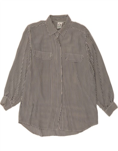 VINTAGE Womens Shirt Blouse UK 14 Medium White Striped Silk DJ53