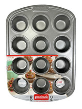 Goodcook 12 Cup Nonstick Muffin Pan Gray Scratch Resistant Dishwasher Safe
