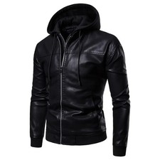 Men's Black Premium Leather Hoodie Handmade GenuineTRAF Leather Jacket