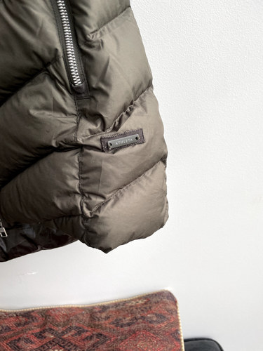 ATHLETA Olive Long Line Removeable Hood Down Filled Puffa Vest Sz S EUC - Picture 2 of 8