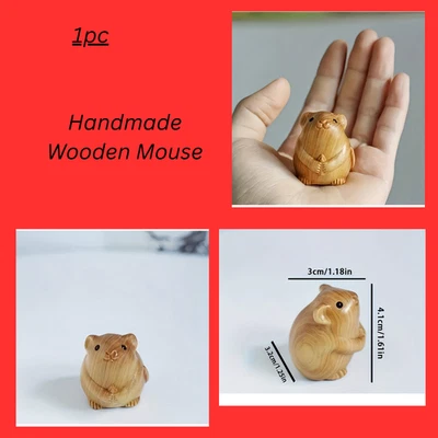 Handmade Wooden Mouse Statue  Vintage Mouse Sculpture, Home Decor, Tea Ceremony - Image 1 of 4