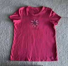 Life is Good T Shirt Women’s Sz Large Pink Crusher Tee Daisy Flower Short Sleeve