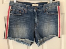 Principle Shorts Women 28 Blue Cutoffs Wanderer Stretch Ripped Denim Made in USA