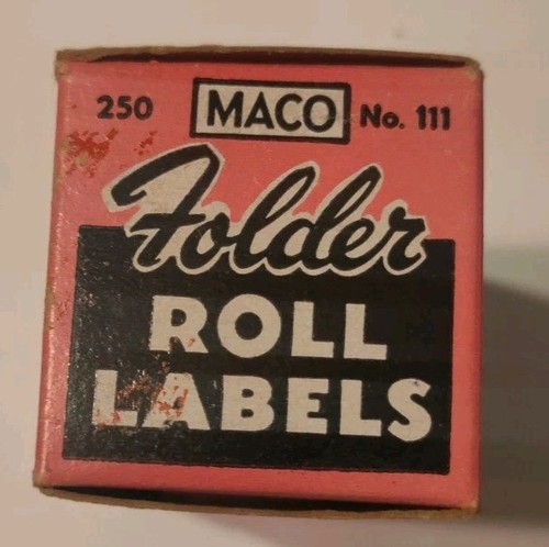 Vintage Maco Box gummierter Ordner Rolle Etiketten Nr. 111 Schreibmaschine bereit Film Requisite C - Bild 6 von 12