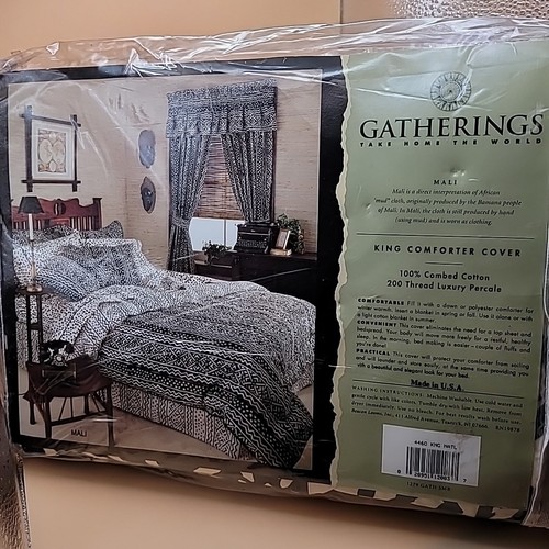 Gatherings MALI King Comforter Cover NOS 80s Tribal USA Black Cream - Picture 3 of 5