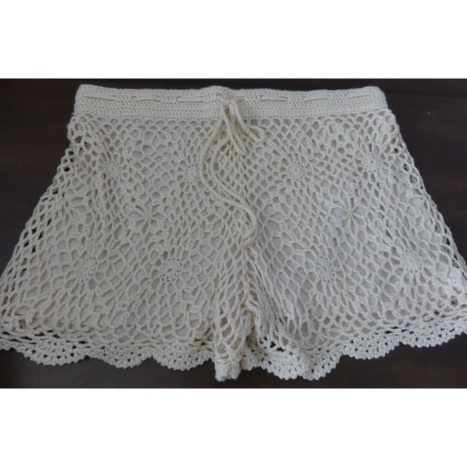 Pantalones Cortos Para Mujer Blu Pepper Crochet L Boho Festival Floral Tejido Forrado Corbata Cintura Foto 2 de 4